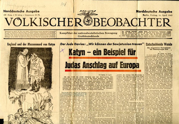 «Фелькишер Беобахтер» от 16 апреля 1943 г.  Nazi Newspaper "Velkischer Beobachter", April 16, 1943