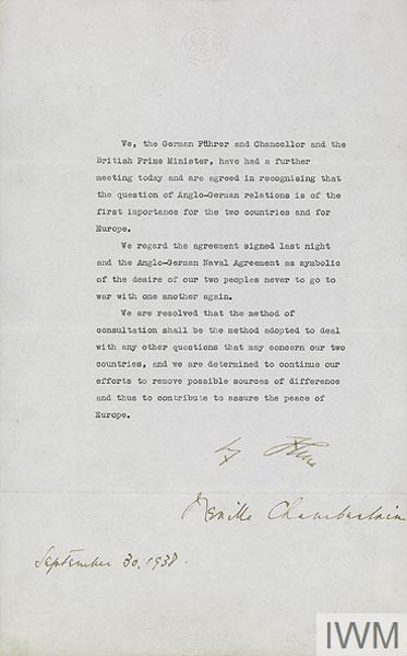 Англо-германская декларация, 30 сентября 1938 / The Anglo-German Declaration, 30 September 1938 © Crown copyright: IWM (Documents 4998)